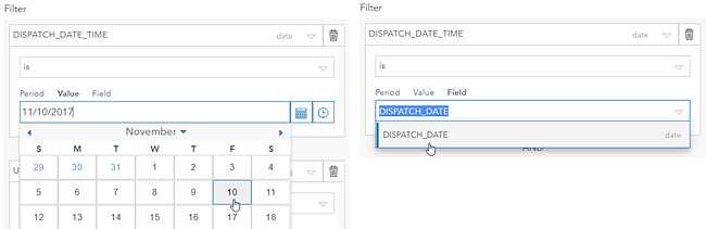 Options de saisie des valeurs pour les filtres à date constante